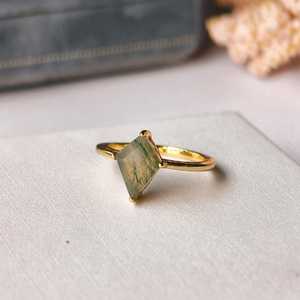 Bague en argent sterling 925 plaqué or 14 carats en forme de cerf-volant avec agate mousse, bague en pierre précieuse naturelle, bijoux faits à la main pour femmes, cadeau - Product Image 1