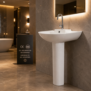 Lavabo de Piedra Certificado con Pedestal, Forma Irregular, Grifo de un Solo Orificio, Diseño Minimalista, Lavabo de Baño Montado en el Suelo - Product Image 4