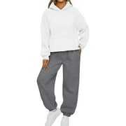 Ensemble deux pièces streetwear pour femmes grandes tailles, à capuche, imprimé uni, coupe droite, épaules tombantes, couleurs contrastées, fabriqué au Pakistan - Product Image 2