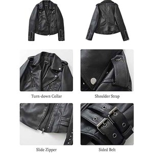 Womens Studded Leather <b>Jacket</b> <b>Punk</b> Biker Style Black PU Genuine Leather Motorcycle <b>Jacket</b> Custom Logo OEM Wholesale - Product Image 3