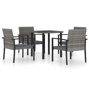 Set da pranzo in polyrattan grigio da 5 pezzi, mobili da giardino leggeri - Product Image 2
