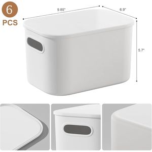 6 Pack White <b>Storage</b> <b>Bins</b> Lids Stackable <b>Storage</b> Container for Organizing Small <b>Storage</b> <b>Boxes</b> Handles for Bookshelves Cupboards - Product Image 2