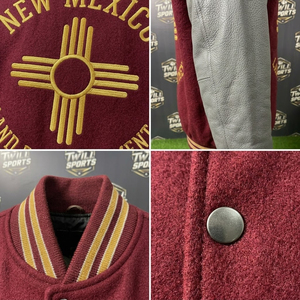 New Mexico Varsity Jacket Men's <b>Red</b> <b>Wool</b> Blend Embroidered Letterman Bomber Autumn Casual Wear - Product Image 5