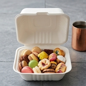 8 Inch Bagasse Clamshell Food <b>Container</b> Compostable Biodegradable Disposable Sugarcane Fiber <b>Takeaway</b> Box Home Use Restaurants - Product Image 3