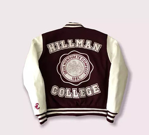 Letterman Hillman College Maroon and <b>White</b> Varsity <b>jacket</b> Lettermen <b>Jacket</b> Black Pride Vintage Bomber Varsity <b>Jacket</b> - Product Image 1