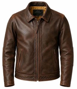 Men's <b>Brown</b> Genuine <b>Leather</b> Double Breasted <b>Jacket</b> Turn-down Collar Casual Autumn Wear - Product Image 6