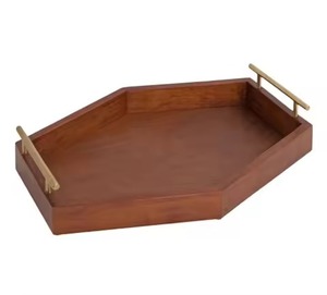 Plateau de service rectangulaire en bois de qualité supérieure avec poignées en laiton, design minimaliste, durable, type plateau solide pour le service des aliments - Product Image 2