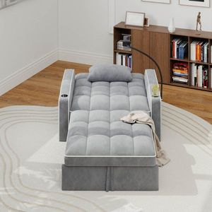 Poltrona letto estraibile in velluto a coste con cuscino, portabicchieri in acciaio inossidabile spazzolato, supporto per telefono e porta di ricarica USB per soggiorno - Product Image 3