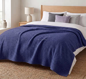 Cotton Waffle Knit Bed <b>Blanket</b> Solid Red Rectangular Minimalist Style All Season Use Washable Eco Friendly Cotton <b>Blanket</b> - Product Image 5