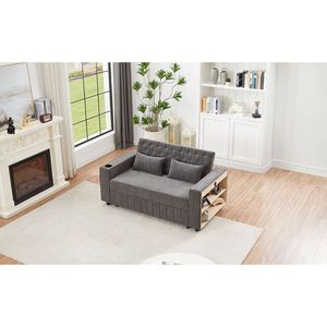 61.4\" Modern Grey Pull-Out <b>Sofa</b> <b>Bed</b> <b>Convertible</b> Loveseat with Adjustable Backrest for Living Room - Product Image 1