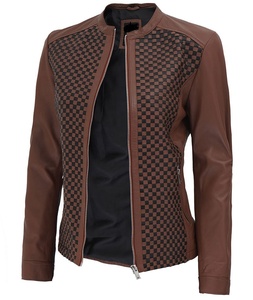 Veste en cuir de motard texturé pour femme avec fermeture éclair lisse doublure en polyester souple en peau de mouton véritable-pour l'hiver - Product Image 3