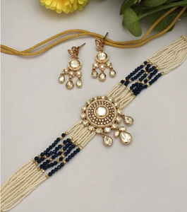 Designer Premium Quality <b>Gold</b> Plated Kundan Stones Choker <b>Set</b> With <b>Earrings</b> for Wedding Party Wear Collection For Women - Product Image 2