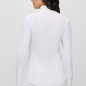 Chemise d'équitation en popeline blanche pour femme, manches longues, col montant, respirante, fermeture boutonnée avec détail ceinture - Product Image 2