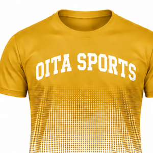 T-shirt de sport pour homme à manches courtes et col rond, imprimé par sublimation, dégradé jaune moutarde et blanc, personnalisable pour l'entraînement et la performance - Product Image 3