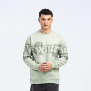 Sweat-shirt en molleton à col rond pour homme, vert clair, imprimé numérique, coupe classique, manches longues, style chinois, pour l'hiver - Product Image 1