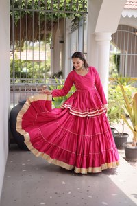 Vestido Tradicional Indio-Pakistaní Rosa de Algodón Cora para Mujer, Corte Regular, Largo hasta el Suelo, Estilo Casual, Adornos Gota-Patti, Envío Rápido - Product Image 6