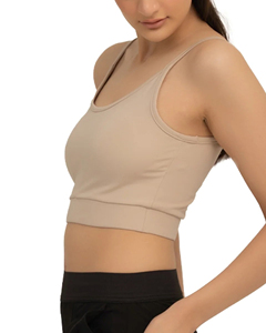 Soutien-gorge de sport pour femme à col rond et bretelles spaghetti, maintien moyen, respirant, couleur unie, haut de yoga - Product Image 2