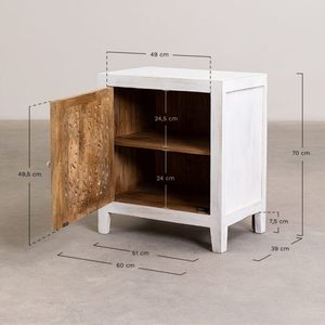 Mesita de Noche Rústica Antigua de Madera Maciza con Puerta Tallada, Mesa Auxiliar para Dormitorio y Sala de Estar (Origen Rajasthan) - Product Image 3