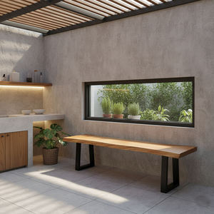 Banc en bois de Suar massif, éco-responsable, durable, avec bord naturel, design minimaliste, pieds en acier, pour salle à manger, café, hôtel, mobilier de resort - Product Image 5