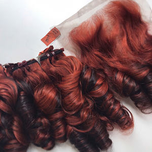 Prix de gros 100% brut vierge vietnamien humain dentelle perruque trame rebond Curl Piano couleur Orange Super Double Drawn Extensions de cheveux - Product Image 6