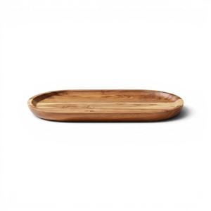 Plateau de service en bois d'acacia semi-circulaire artisanal pour apéritifs, collations et repas - Product Image 1