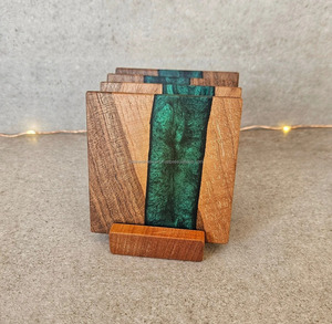 Sous-verres artistiques en résine et bois d'acacia – Ensemble de dessous de verre pour boissons, thé et café, pour la maison et le bureau - Product Image 4