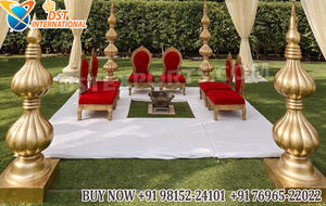 Sillas de madera al por mayor para mandap de boda con arco floral y mandap de boda moderno con sillas bajas Vedi - Product Image 3