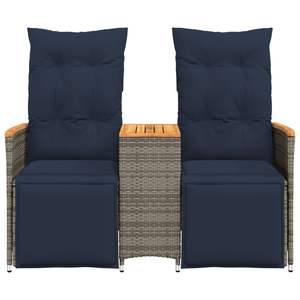 โซฟาพักผ่อนแบบ 2 ที่นั่งพร้อมโต๊ะหวายโพลีสีเทา โซฟาสำหรับสวน - Product Image 4