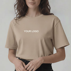 Camiseta de Manga Corta para Mujer, Color Beige, Cuello Redondo, 100% Algodón Jersey, Transpirable, Estilo Minimalista, para Primavera/Verano, Venta al Por Mayor - Product Image 4