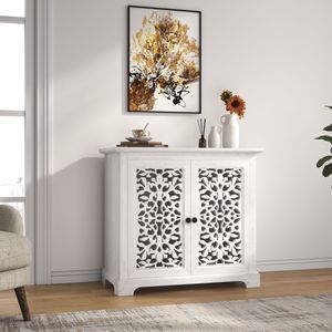 Mobiletto Vintage Antico con 2 Ante Intagliate, Credenza per Cucina, Sala da Pranzo, Soggiorno, Buffet e Consolle - Product Image 4