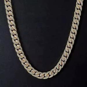 Luxurious 12mm <b>Cuban</b> <b>Link</b> <b>Chain</b> Round Brilliant Cut Diamond Fine <b>Chains</b> Necklaces for Wedding and Party Wear From India Supplier - Product Image 1