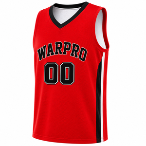 เสื้อบาสเก็ตบอล Warpro สีแดง คอวี แขนกุด ผ้าตาข่าย ระบายอากาศได้ดี พิมพ์ลายแบบ Sublimated ด้านหน้า ปรับแต่งชื่อทีมได้ สำหรับเด็กและผู้ใหญ่ ทีมเด็ก - Product Image 4