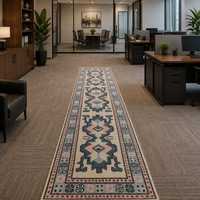 Handmade Wool Low Pile Eco-Friendly Thin Runner Rug Traditional Geometric Tribal for Home Hallway Hotel Corridor
