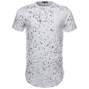 Camiseta de algodón blanca de manga corta con cuello redondo y diseño de puntos negros para hombre, corte ajustado, estilo casual, tejido de punto. - Product Image 1