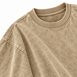 T-shirt décontracté à manches courtes pour homme, coupe oversize, couleur kaki délavée, style streetwear, col rond uni - Product Image 3