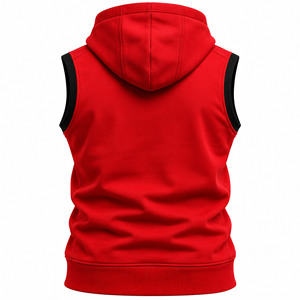 Men's <b>Red</b> Sleeveless Hooded Tank <b>Top</b> With Pockets Casual Knitted <b>Vest</b> Solid Color Design - Product Image 2