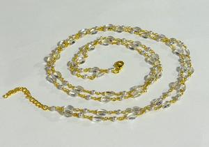 Collar de Dos Capas con Cristal Ovalado y Perla Blanca de 22 Pulgadas, Chapado en Oro, Joyería de Moda para Mujer - Product Image 4