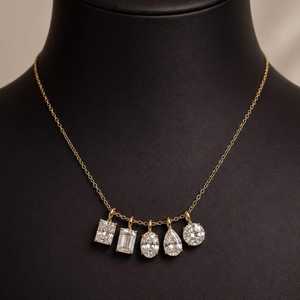 Collier pendentif en or massif 14 carats avec diamant de laboratoire taille princesse, ronde, poire, ovale, marquise, couleur E, clarté VVS - Product Image 2