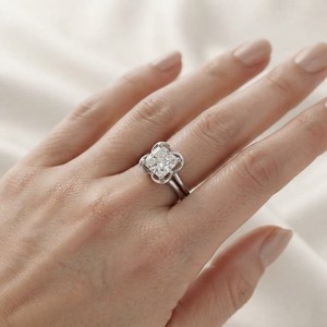 <b>Cushion</b> Cut Diamond Engagement <b>Ring</b> 10K Plated White Gold Moissanite Proposal <b>Wedding</b> Women <b>Ring</b> - Product Image 5