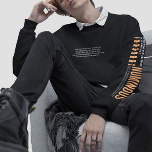 Sweat-shirt à col rond noir pour homme avec impression de citation inspirante, coupe classique, en coton tricoté, vêtement décontracté pour l'automne - Product Image 5