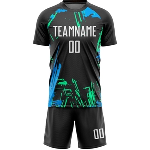 Ensemble de maillots de football personnalisés pour hommes - Respirant, antibactérien, manches courtes, kit uniforme de football, taille élastique, 100% polyester - Product Image 2
