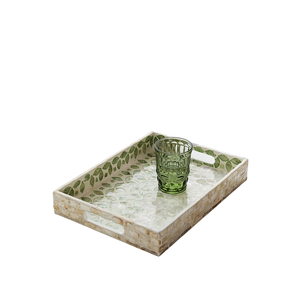 Plateau de service rond en coquille de capiz blanche de luxe, incrustation de nacre, plateau de table à café pour le petit-déjeuner, cadeau décoratif en nacre du Vietnam - Product Image 2