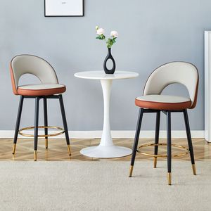 Sgabello da Bar Girevole a 360 Gradi, Comodo e Moderno, in Pelle PU Marrone Grigio Chiaro, Liscio ed Elegante - Product Image 3