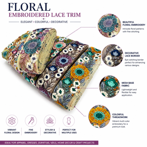 Bordure en dentelle colorée fantaisie brodée à la main avec des perles, motif floral traditionnel, soluble dans l'eau, pour vêtements, robes, voiles et décoration intérieure - Product Image 6