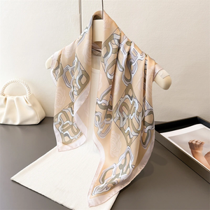 Luxury Satin Silk Square Scarf for Women Chain Print Shawl Headscarf Silk Feeling Muslim Hijab Bag Ribbon for office and Trip - Product Image 1