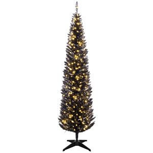 7ft Slim Artificial Christmas <b>Tree</b> with Realistic Branches and Warm White LED <b>Lights</b> Black Pencil <b>Tree</b> Decor - Product Image 1