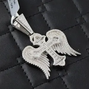 Colgante de Lujo con Cruz de Alas de Ángel de Moissanita Iced Out, Plata de Ley 925, Estilo Hip Hop, Collar con Cruz de Diamantes, Joyería - Product Image 4