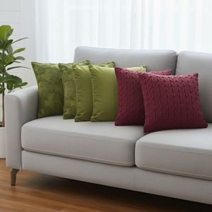 SOGA 6-Piece Pillowcase Set Olive Green and Deep Red Velvet and Cable Knit Decorative Covers Textured <b>Throw</b> <b>Pillows</b> - Product Image 3