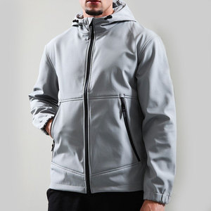Chaqueta de Forro Polar con Capucha para Hombre, Color Gris, con Cierre de Cremallera, Resistente al Viento, Informal, para Otoño, Exterior de Poliéster, Corte Regular - Product Image 1