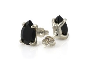 Boucles d'oreilles clous en argent sterling 925, serties de pierres précieuses en onyx noir naturel taillées en poire, classiques et simples, bijoux fins pour elle - Product Image 3